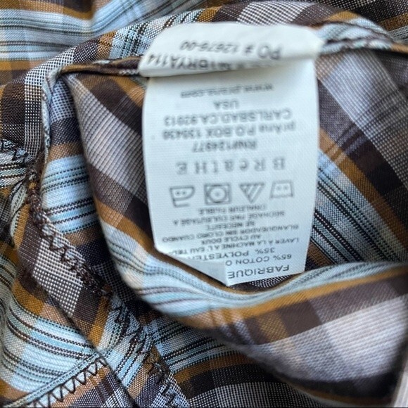 PrAna Mens Top Organic Cotton Brown Plaid Short Sleeve Snap Shirt Size Small - Picture 8 of 9
